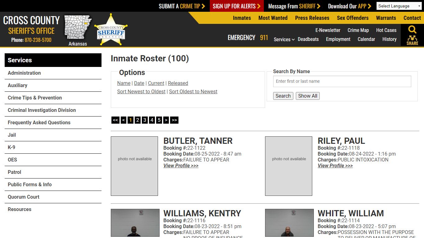 Inmate Roster (104) - Cross County Sheriff